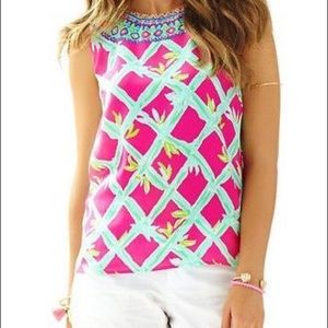lilly pulitzer capri pink iona shell silk sleeveless tank top new with tags